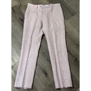 NWT Men’s Talia Light Pink Dress Pants, Linen/Polyester, Gray Glen Plaid, 33x30